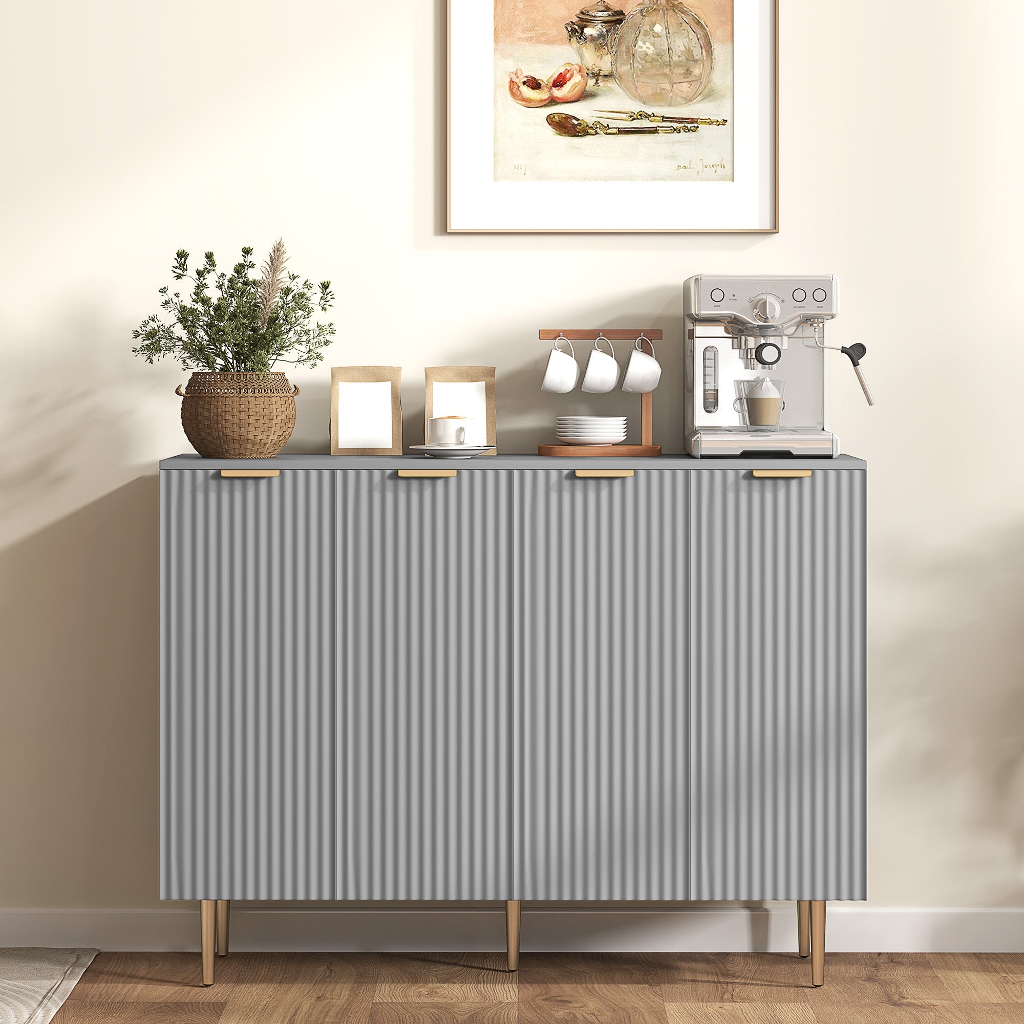 HOMCOM Modern Kitchen Storage Cabinet, Sideboard Buffet Cabinet with Adjustable Shelves for Kitchen Hallway, Grey