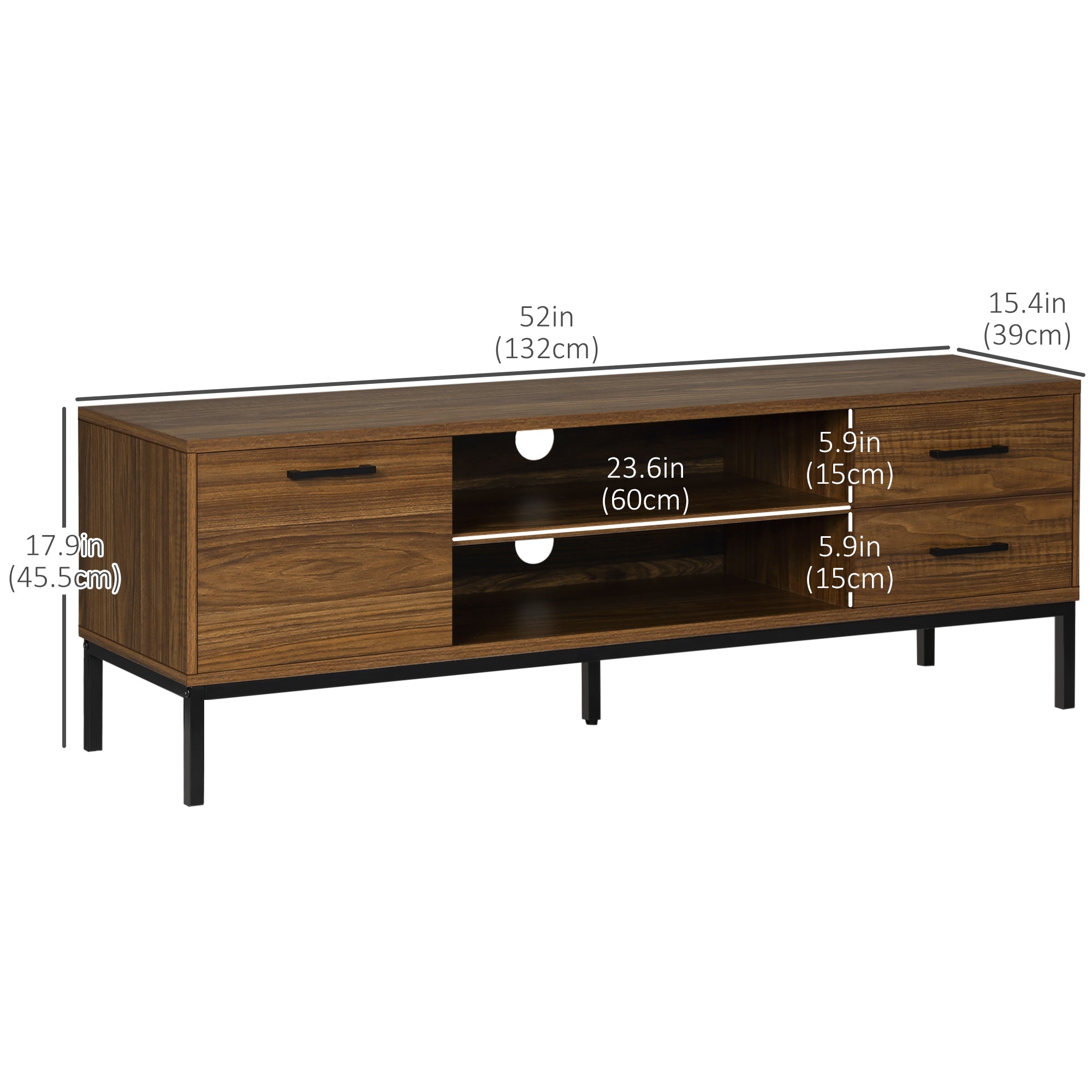 HOMCOM TV Stand: For 50" TVs, Entertainment Center with Door, Open Storage, Drawers, Steel Legs, Dark Walnut