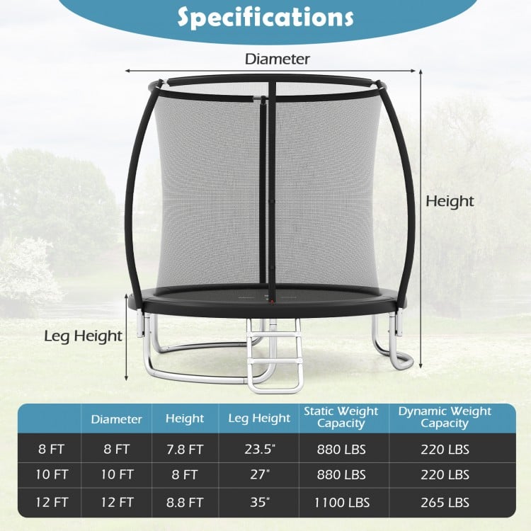 8FT Outdoor Heavy-Duty Recreational Trampoline-Black