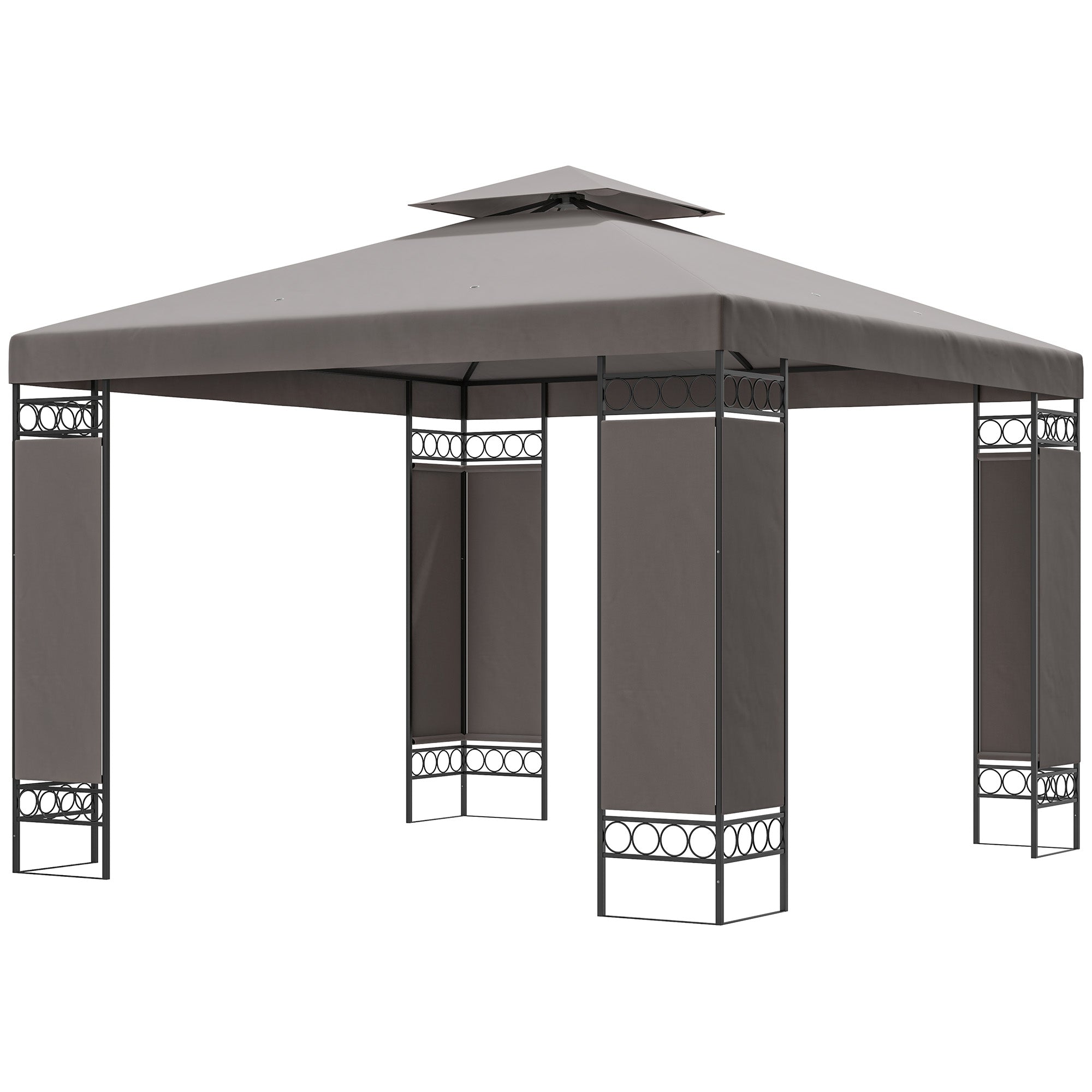 Outsunny 10 x 10 FT Canopy Gazebo, Double Roof Patio Gazebo with Screen Panels and Metal Frame for Deck, Backyard, Khaki
