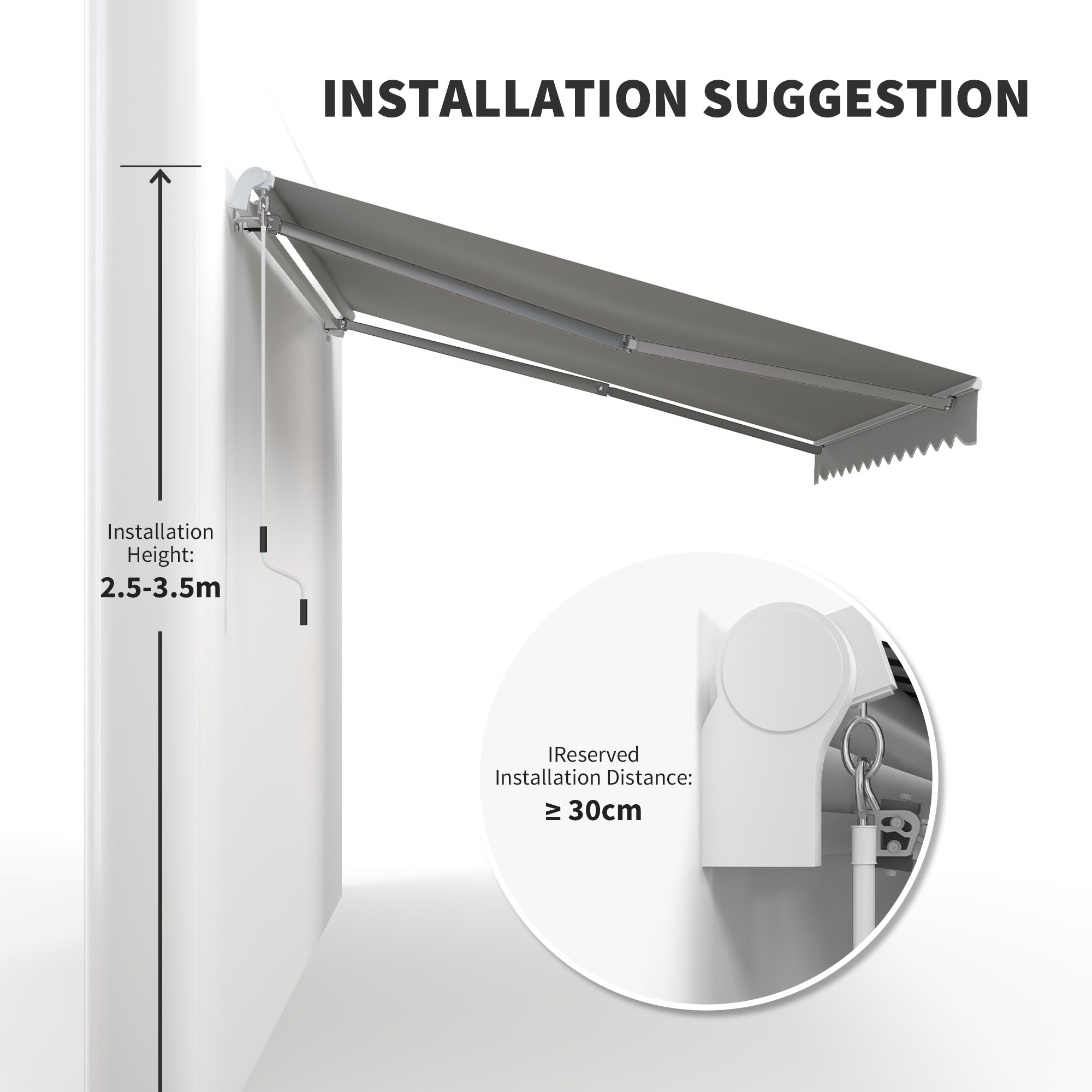 Outsunny Retractable Patio Awning: 11.8x8.2ft Water-Resistant Outdoor Manual Sun Shade Shelter, Grey
