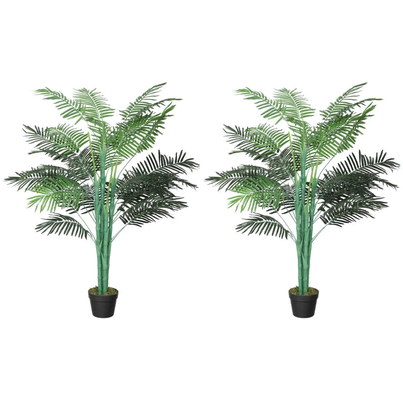 5FT Artificial Palm Tree Set of 2, Fake Tropical Tree with Lifelike Leaves, Faux Plant in Pot for Indoor Decoration, Green