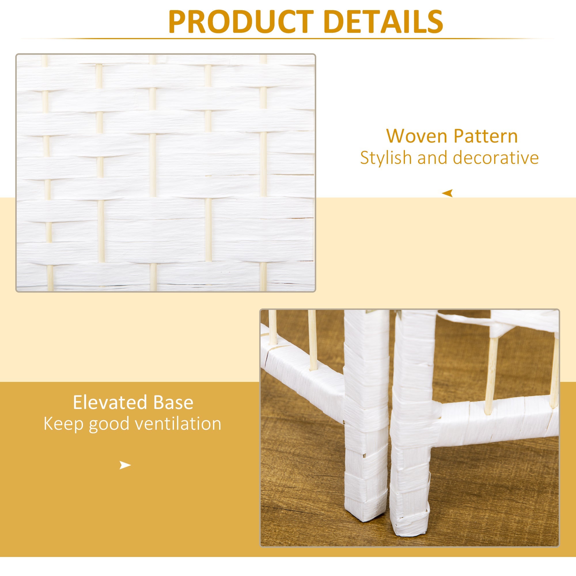 HOMCOM 4-Panel Folding Room Separator: Portable Privacy Screen Indoor Office Divider, White