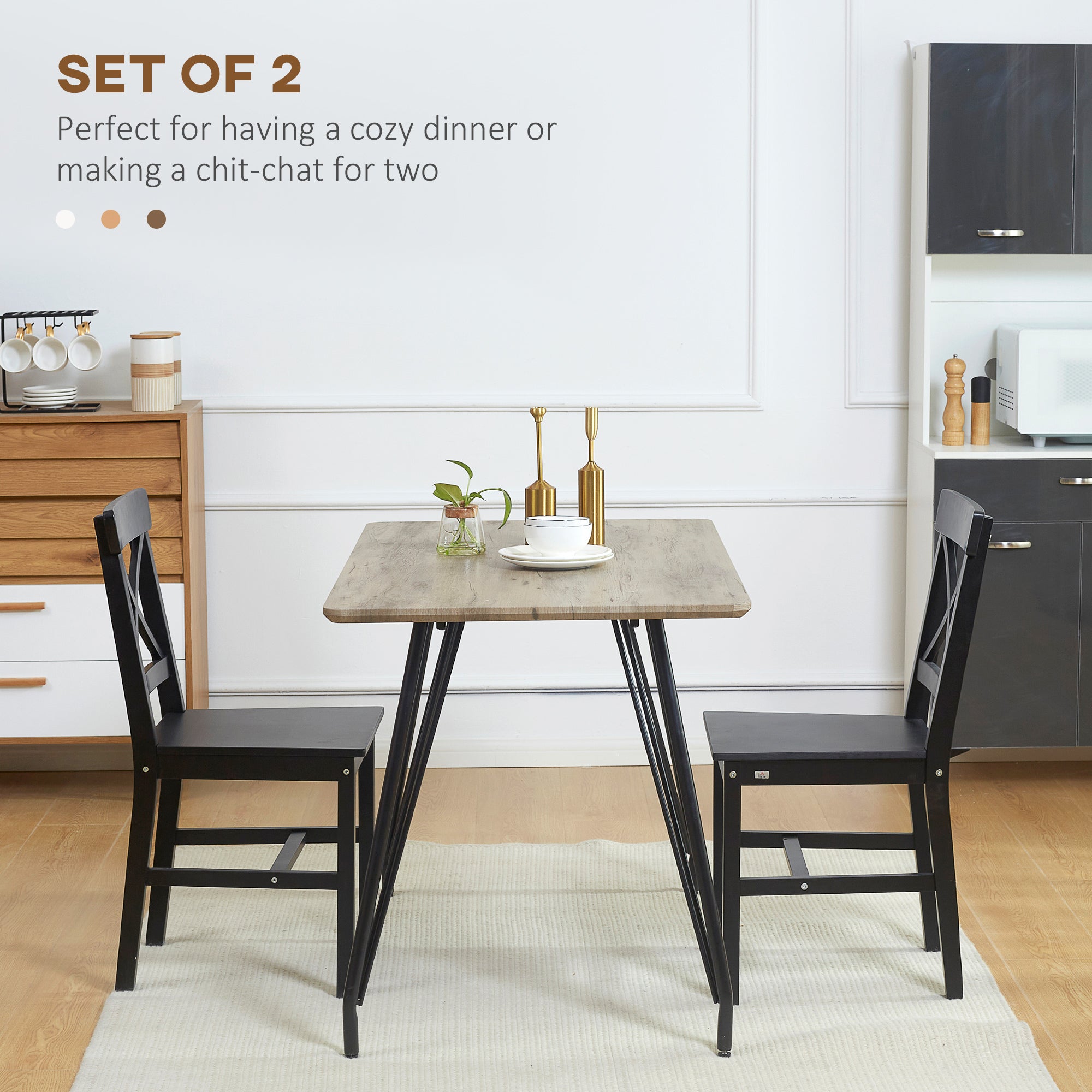 HOMCOM Set of 2 Wooden Dining Chairs with Cross Back Solid Structure for Living Room Dining Room Black