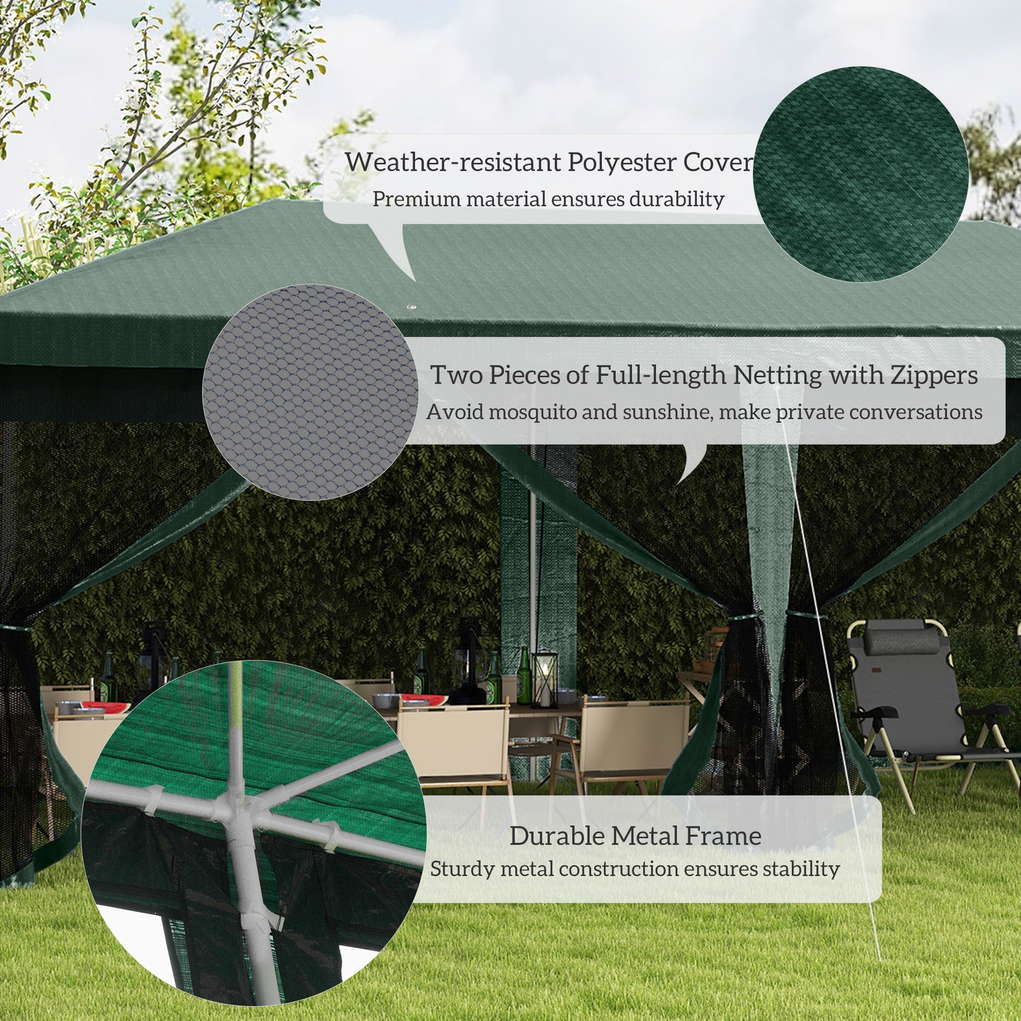 Outsunny 19'x9' Party Tent Gazebo Canopy Garden Sun Shade for Outdoor Event with Removable Mosquito Mesh Netting, Green