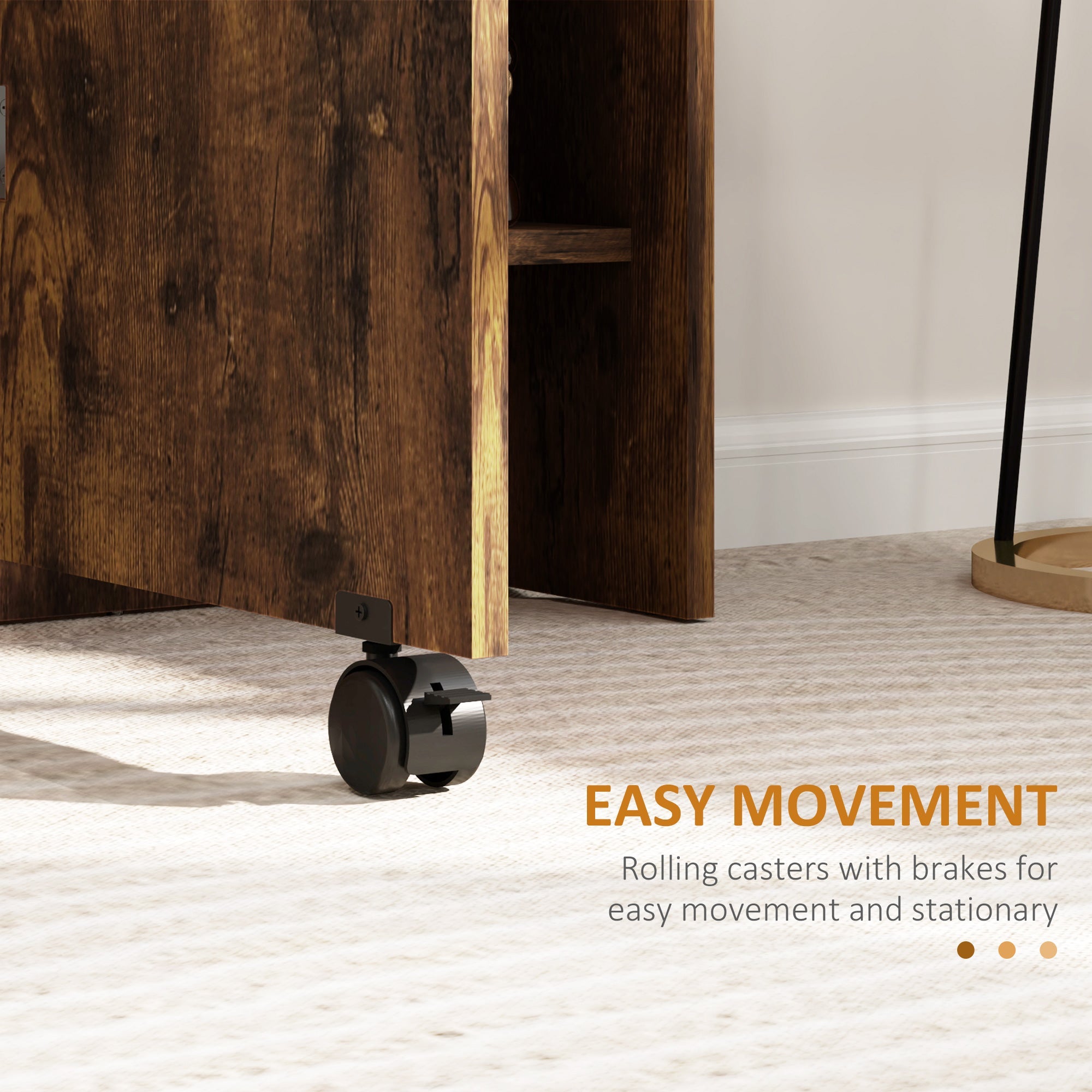 HOMCOM Extendable Dining Table, Collapsible Folding Table w/ 2-tier Shelves and Rolling Casters, Rustic Brown