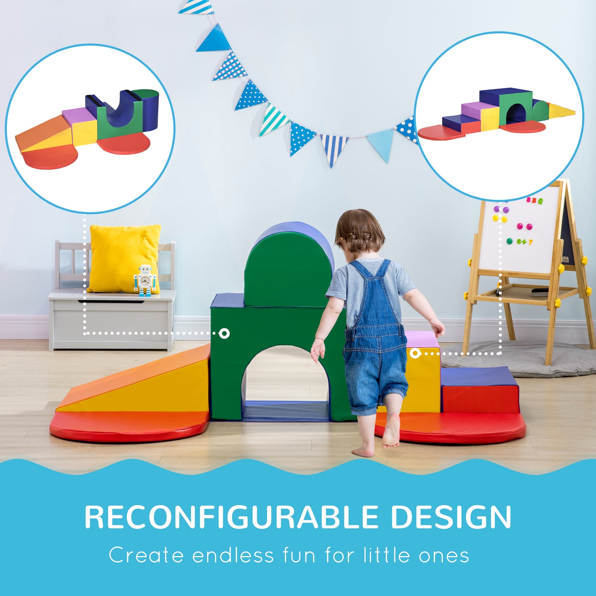 Qaba 7-Piece Soft Foam Play Set: Toddler Stairs, Ramp, Colorful Educational Activity Toys