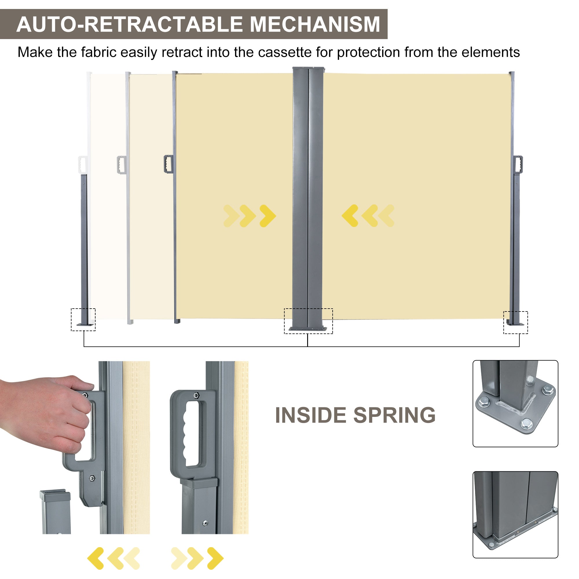 Outsunny Patio Privacy Divider: Double Side Retractable Sunshield for Garden Shade, Beige