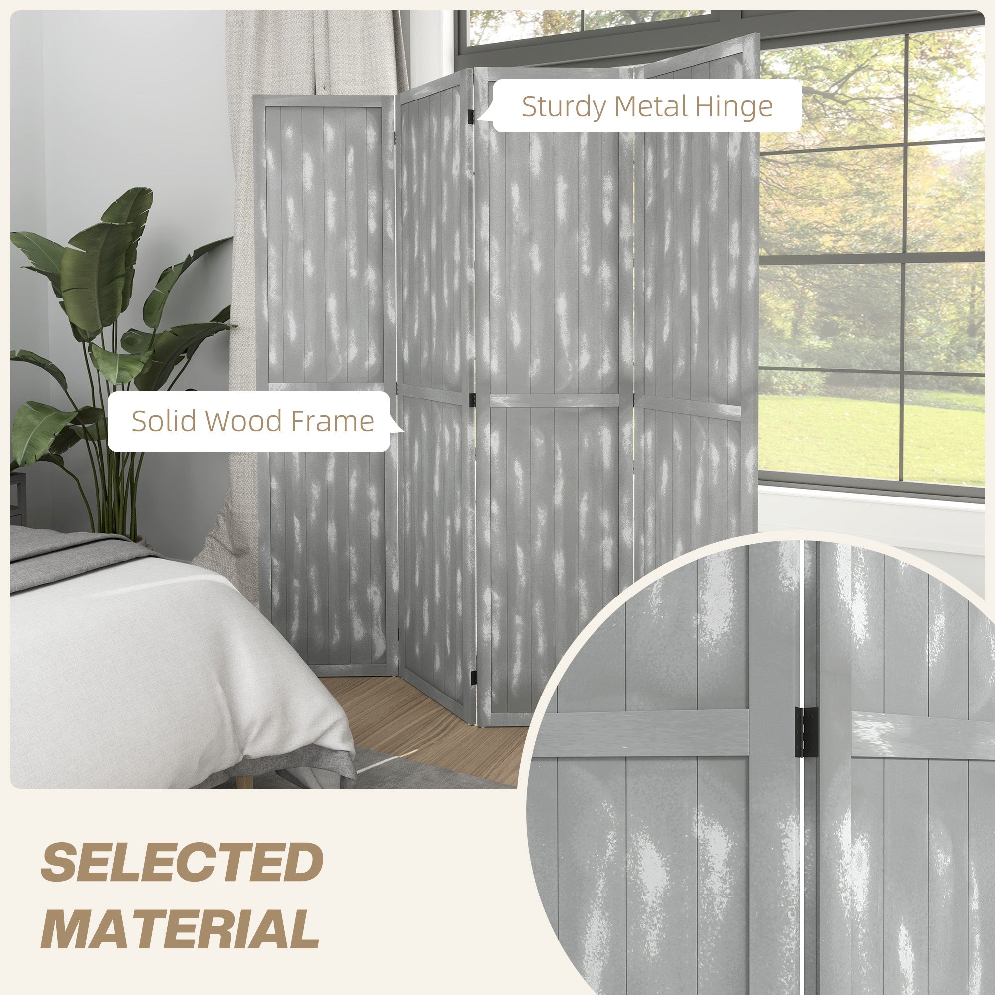 HOMCOM Screen Divider Room Divider Screen with Foldable Design for Indoor Bedroom Office 5.5' Grey