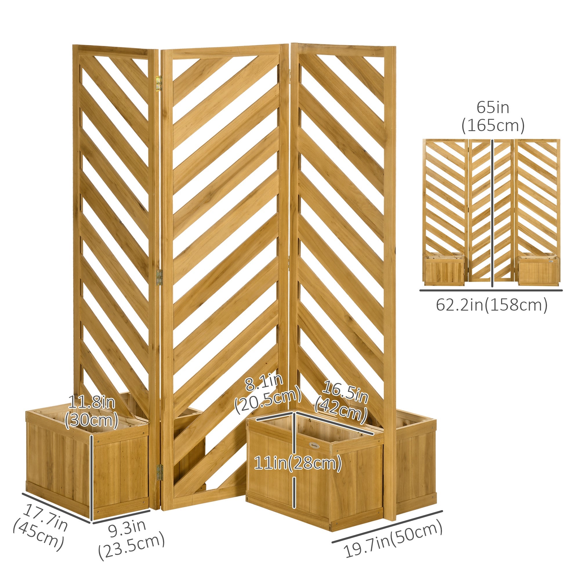 Outsunny Outdoor Privacy Screen with Raised Garden Beds 4 Self-Draining Panels for Pool Hot Tub Freestanding