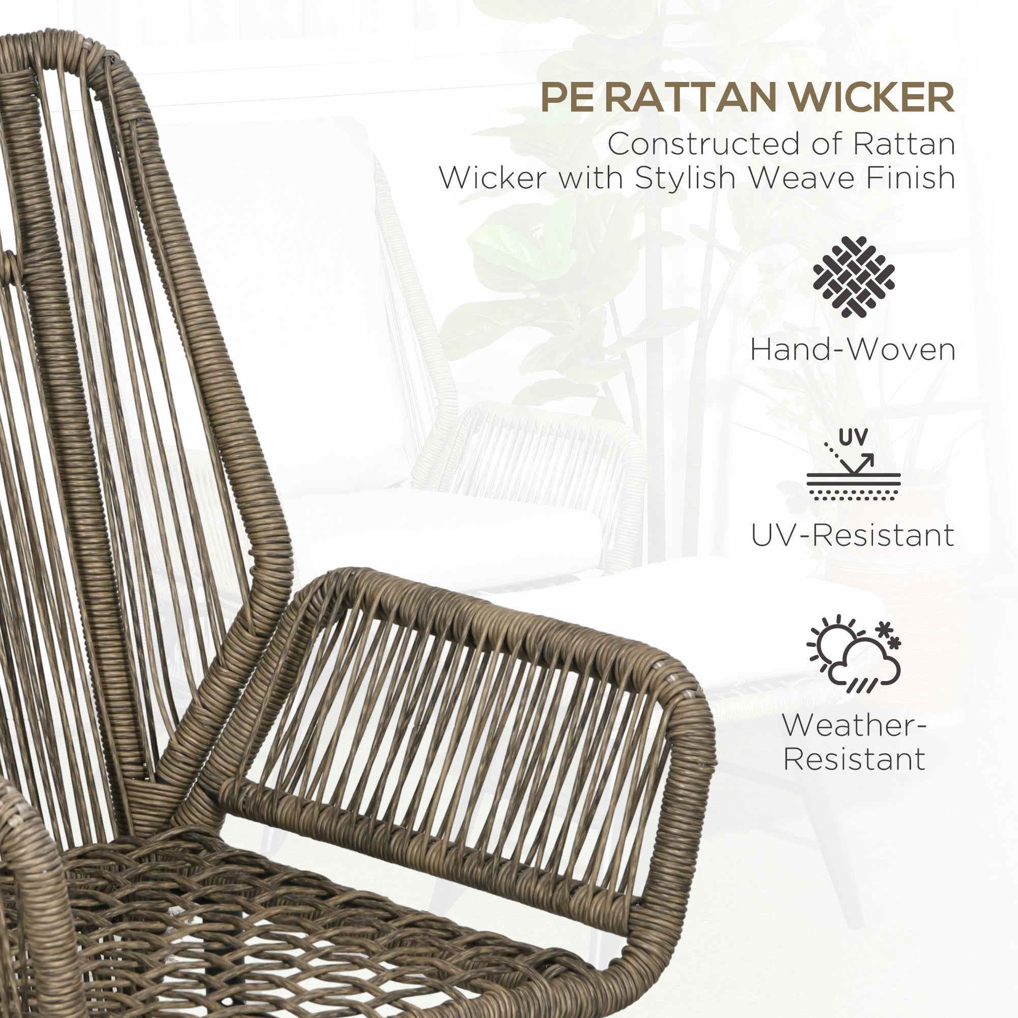 Outsunny 2 PCs PE Rattan Leisure Chair Set, Outdoor Reclining Patio Chair and Footrest w/ Adjustable Backrest & Cushion, Khaki