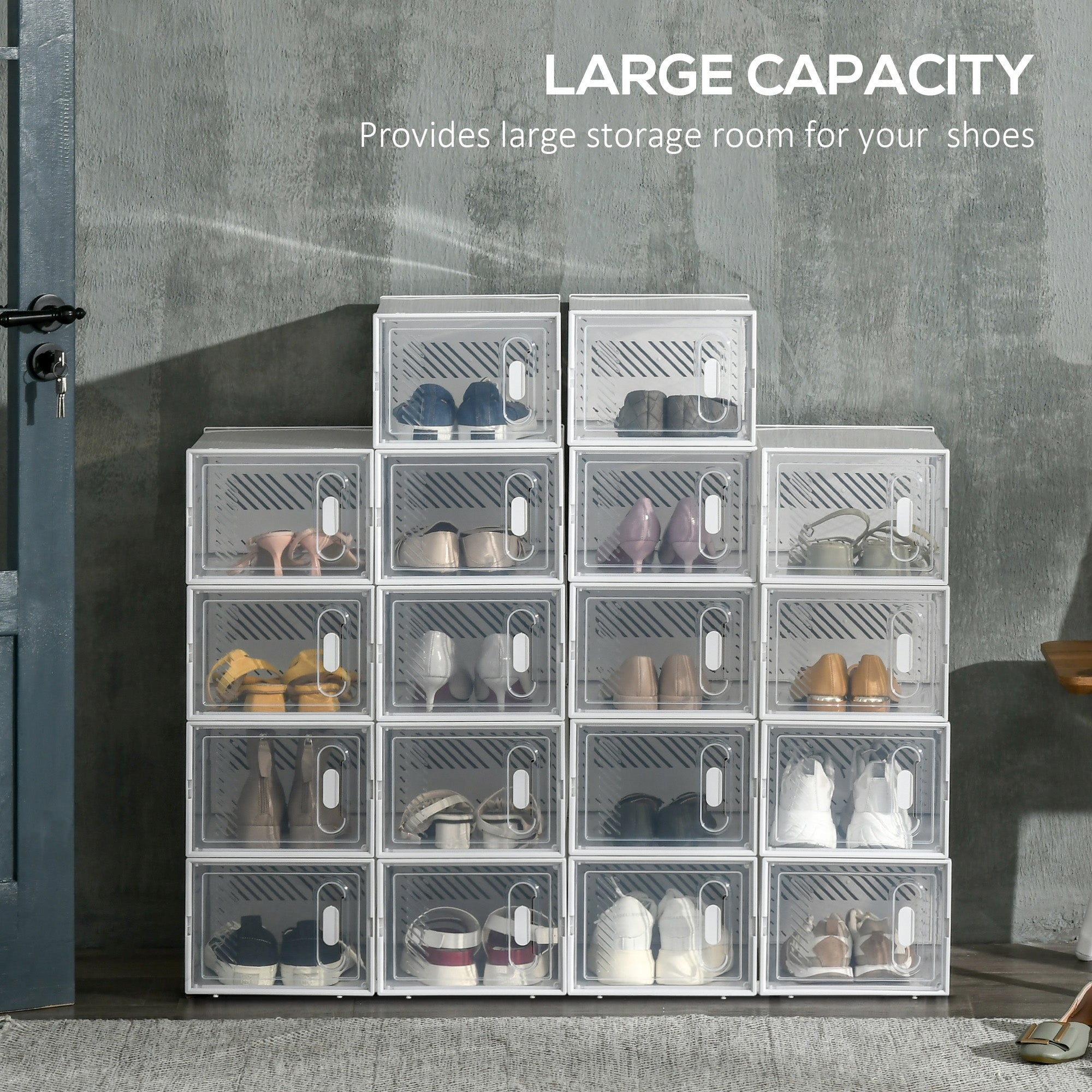 HOMCOM 18-Cube Stackable Shoe Storage Organizer Modular Shoe Cabinet for Entryway Clear and White