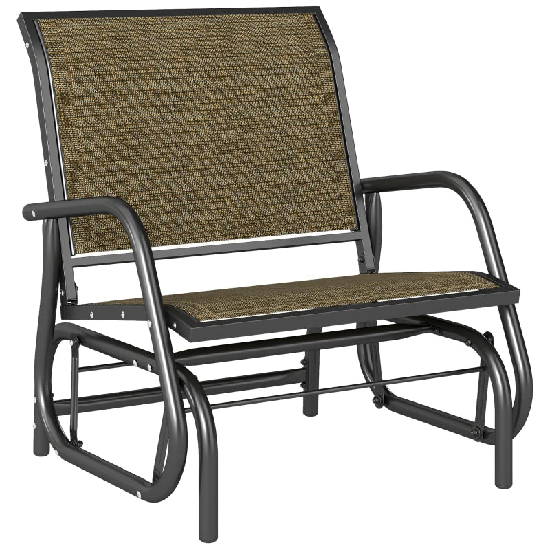 Patio Glider Outdoor Glider Chair with Breathable Mesh Seat & Backrest, Armrests and Metal Frame, Light Mixed Brown