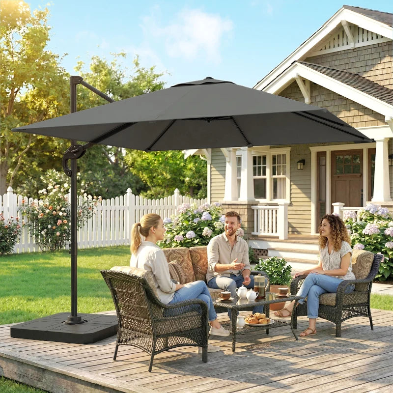 8' x 8' Offset Cantilever Patio Umbrella with Base Weights, UPF50+ Cantilever Parasol with 360° Rotation, Dark Grey