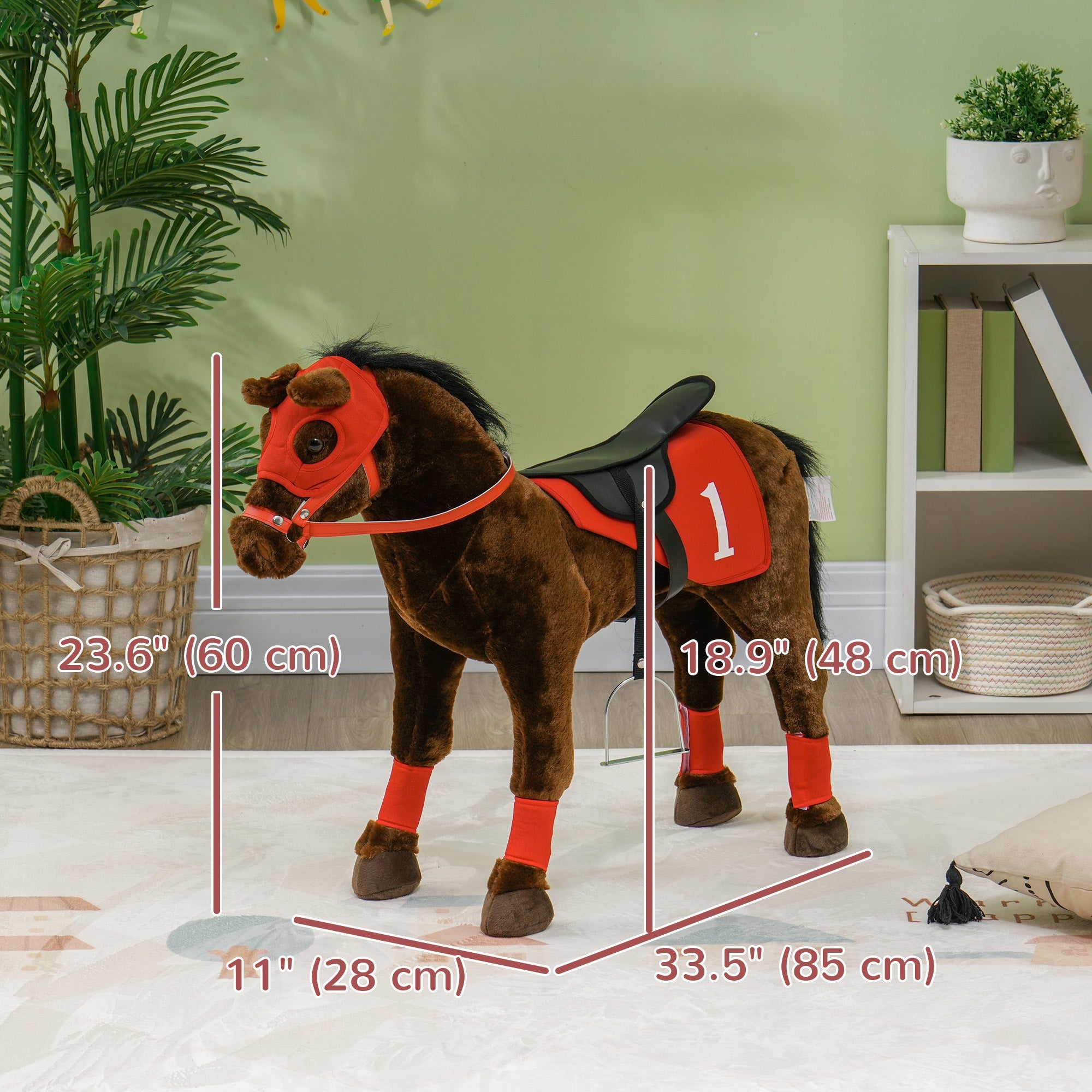 Qaba Kids Ride On Horse w/ Neighing Sound, Saddle, Stirrups, for 3-8 Years