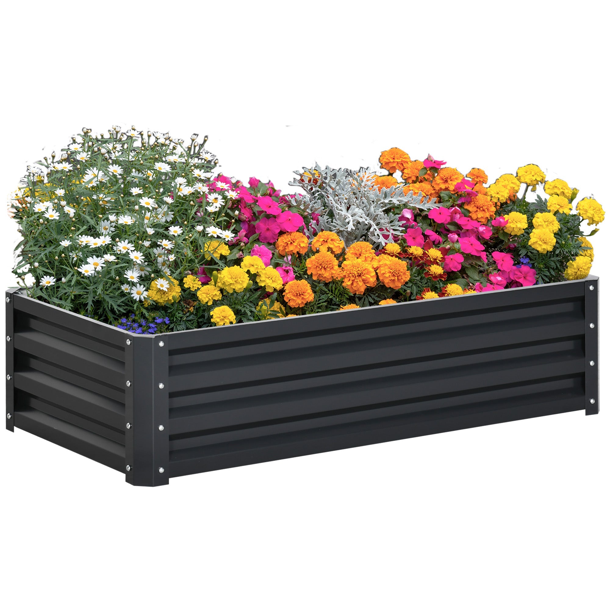 Outsunny Raised Planter Box 4'x2'x1' Galvanized Steel Garden Bed Vegetables Flowers Herbs Gardening Patio Grey