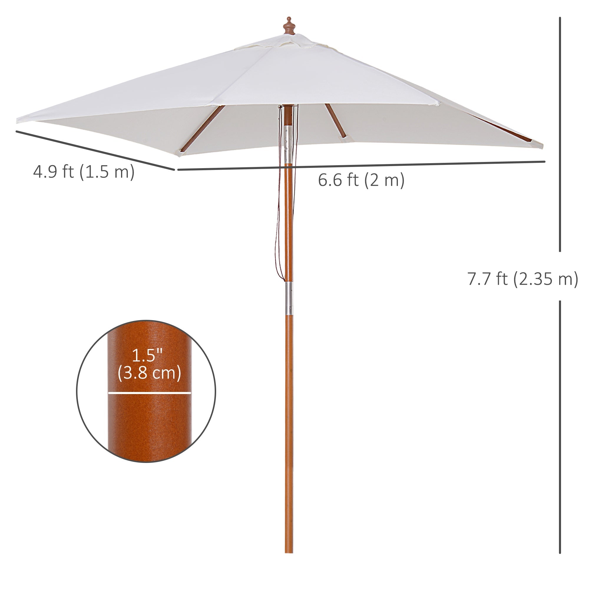 Outsunny Square Wooden Patio Umbrella: 6.6x5ft Fir Market Parasol with Tilt & 6 Ribs, Cream White