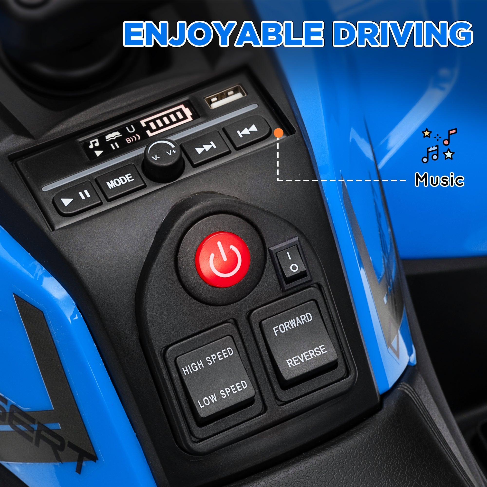 Qaba Kids ATV, 12V Battery Powered Electric Ride on Toy w/ Spring Suspension, Storage Basket, High & Low Speed, Blue