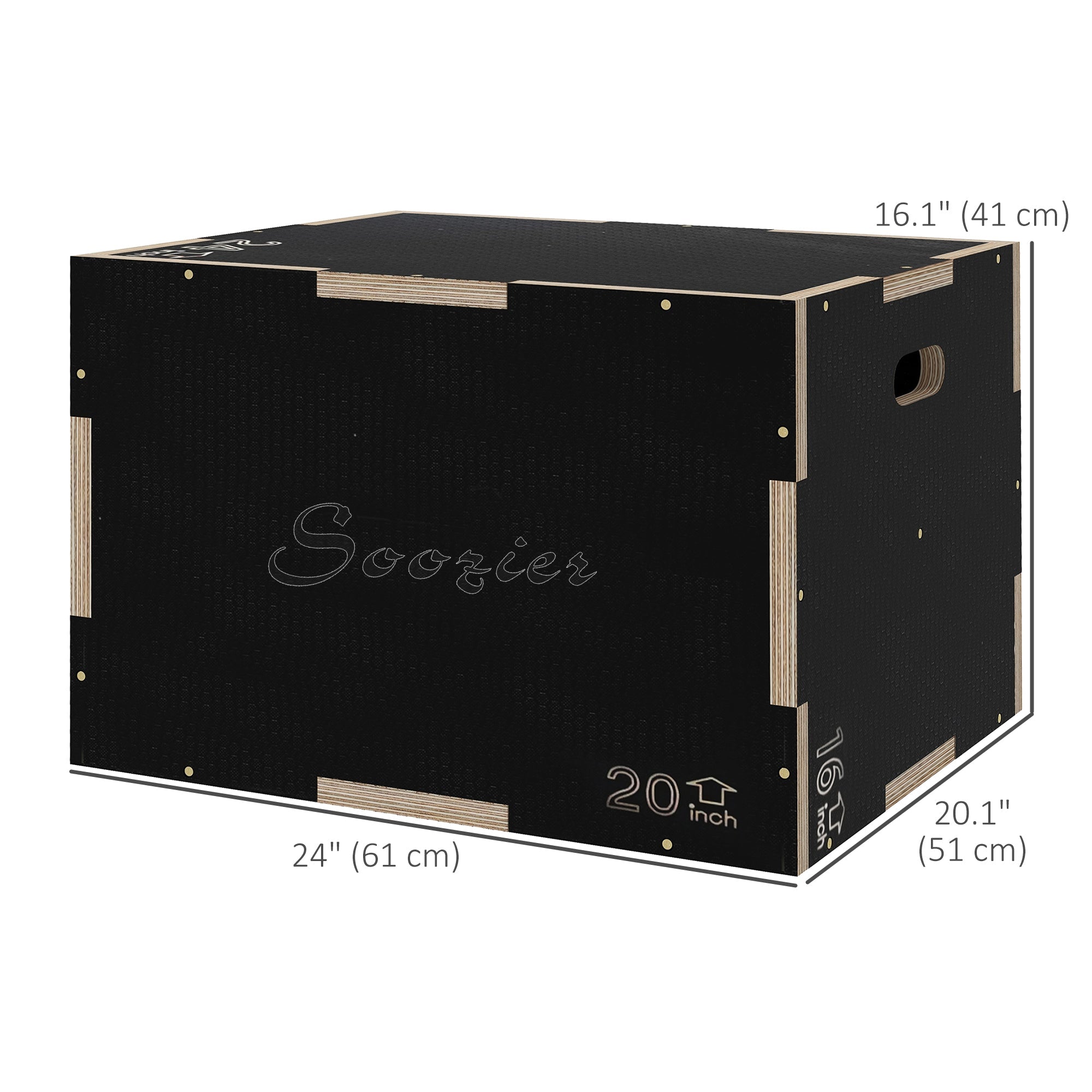 Soozier 24/20/16 In Wooden Plyometric Jump Box with Handle Openings for Home Gym Workout Training