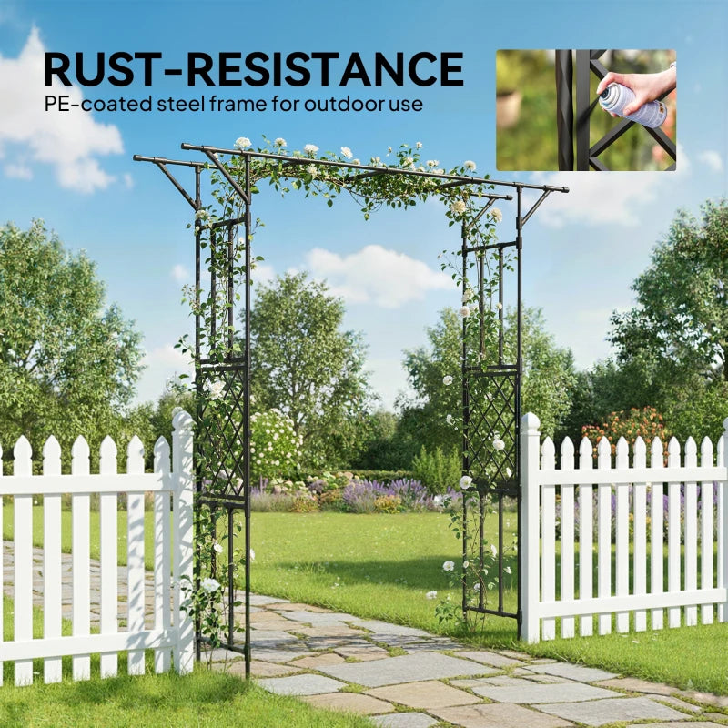 Garden Arch, PE-Coated Steel Outdoor Trellis Arbor for Climbing Plants, Wedding Arch, 70.9" x 15.7" x 84.6", Black
