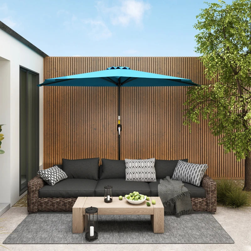 9ft Half Round Umbrella Outdoor Patio Garden Balcony Parasol Window Sun Shade w/ 5 Ribs, Light Blue