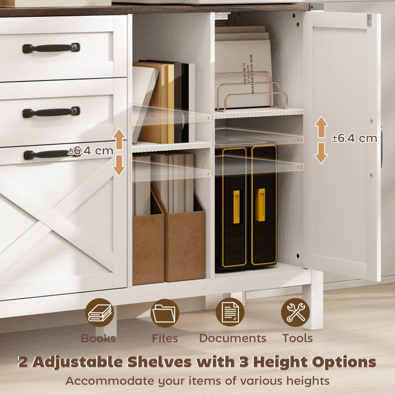 Lateral Filing Cabinet with Drawers, Shelves, Adjustable Hanging Bar for Home Office, Fit A4/Letter Files, White
