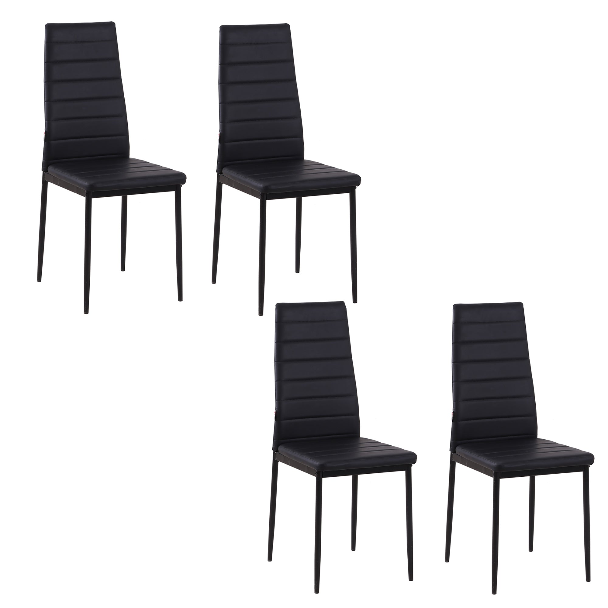 HOMCOM Set of 4 Dining Chairs High Back PU Leather Metal Legs Modern Kitchen Seating Black
