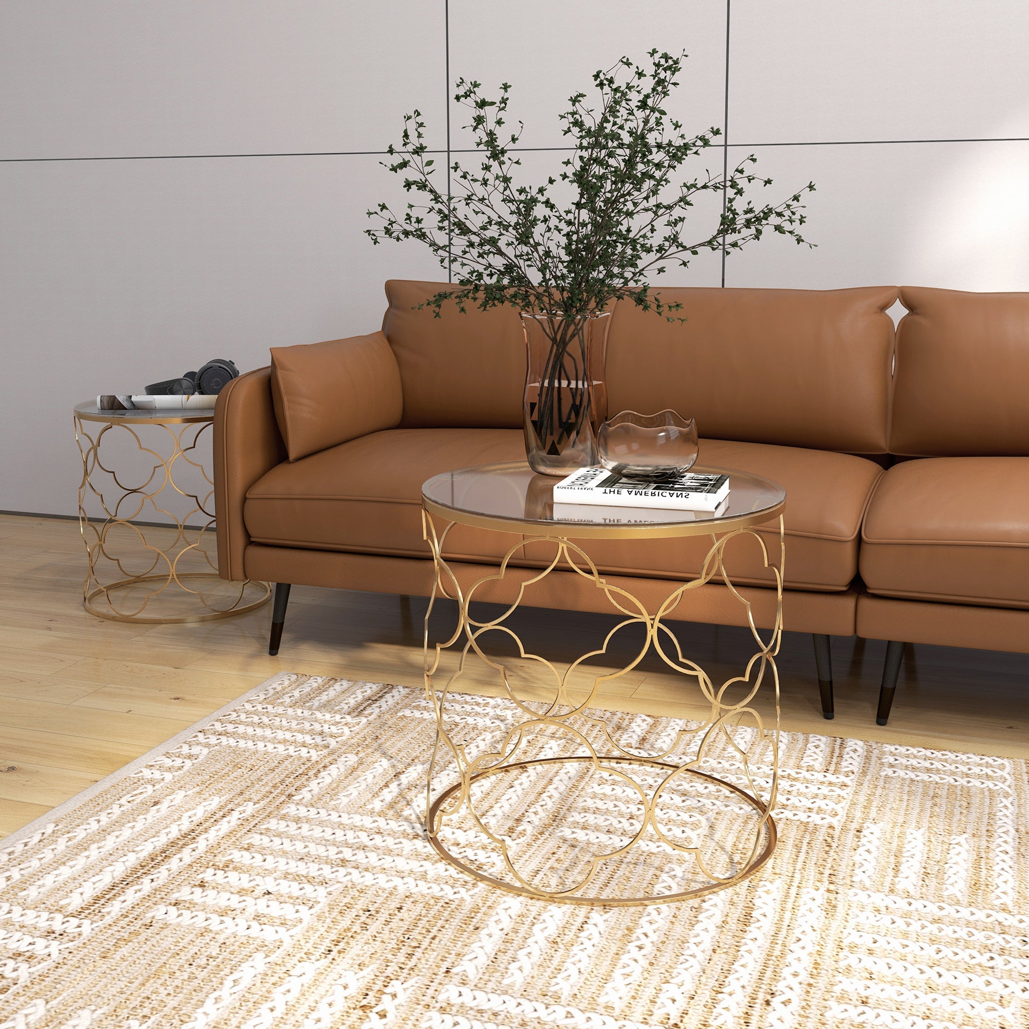 Homcom Gold Nesting End Tables: Elegant Set of 2 with Tempered Glass Top for Modern Living Room Decor