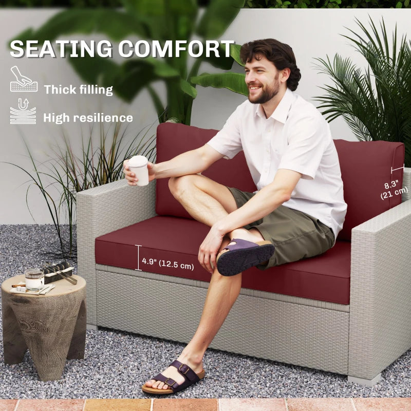 Outdoor Seat Cushions with Backrest, Loveseat Double Sofa Outdoor Furniture Cushions, Wine Red