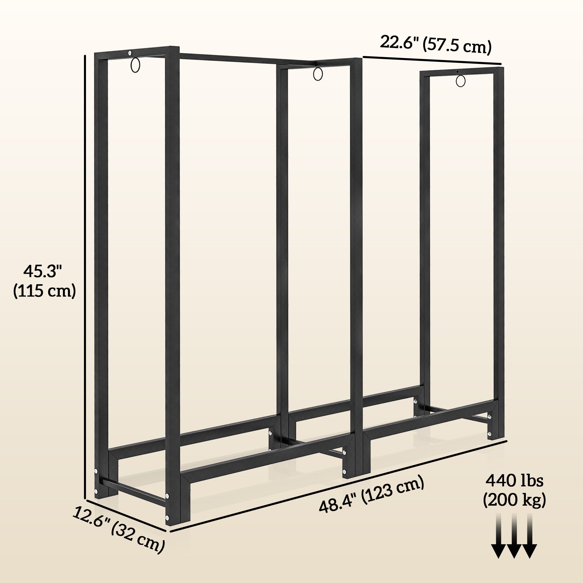 Outsunny 4ft Firewood Rack with Dual Space and Lock Rings, Steel Log Holder for Outdoor Indoor, Black
