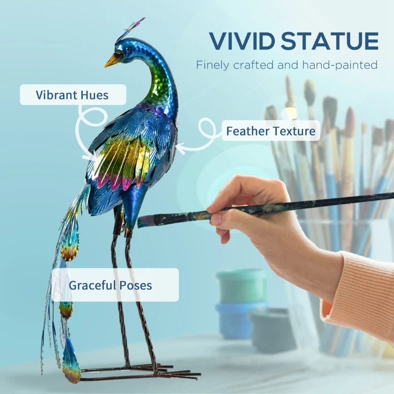 Peacock Garden Statue Lawn Ornament Steel Garden Decor Bird Statue with Stakes 9.8" W x 11.4" D x 23.2" H Multi-coloured