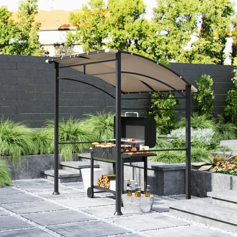 7' x 5' BBQ Grill Gazebo Tent, Garden Grill Canopy with Steel Frame and Hooks, Outdoor Sun Shade, Khaki