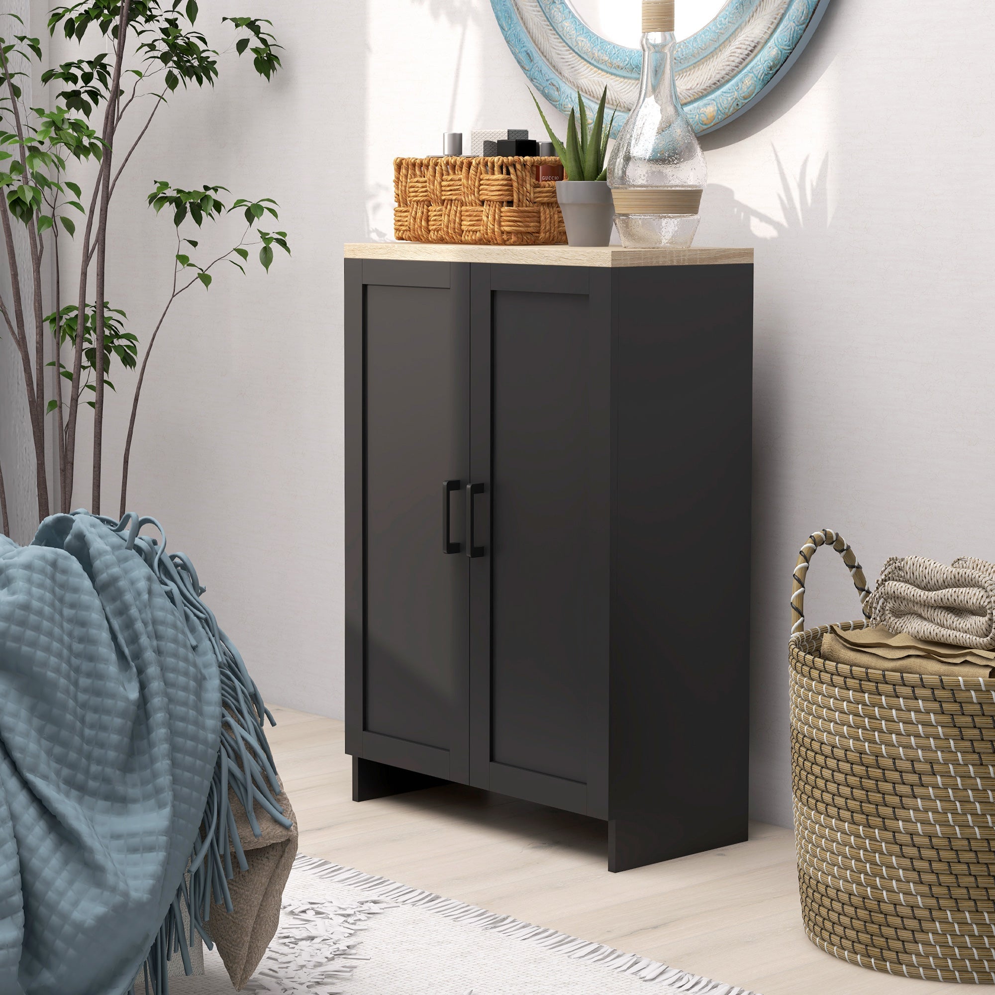 HOMCOM Modern Storage Cabinet with Doors and Adjustable Shelf for Kitchen, Living room, 23.6" x 11.8" x 35.4", Black