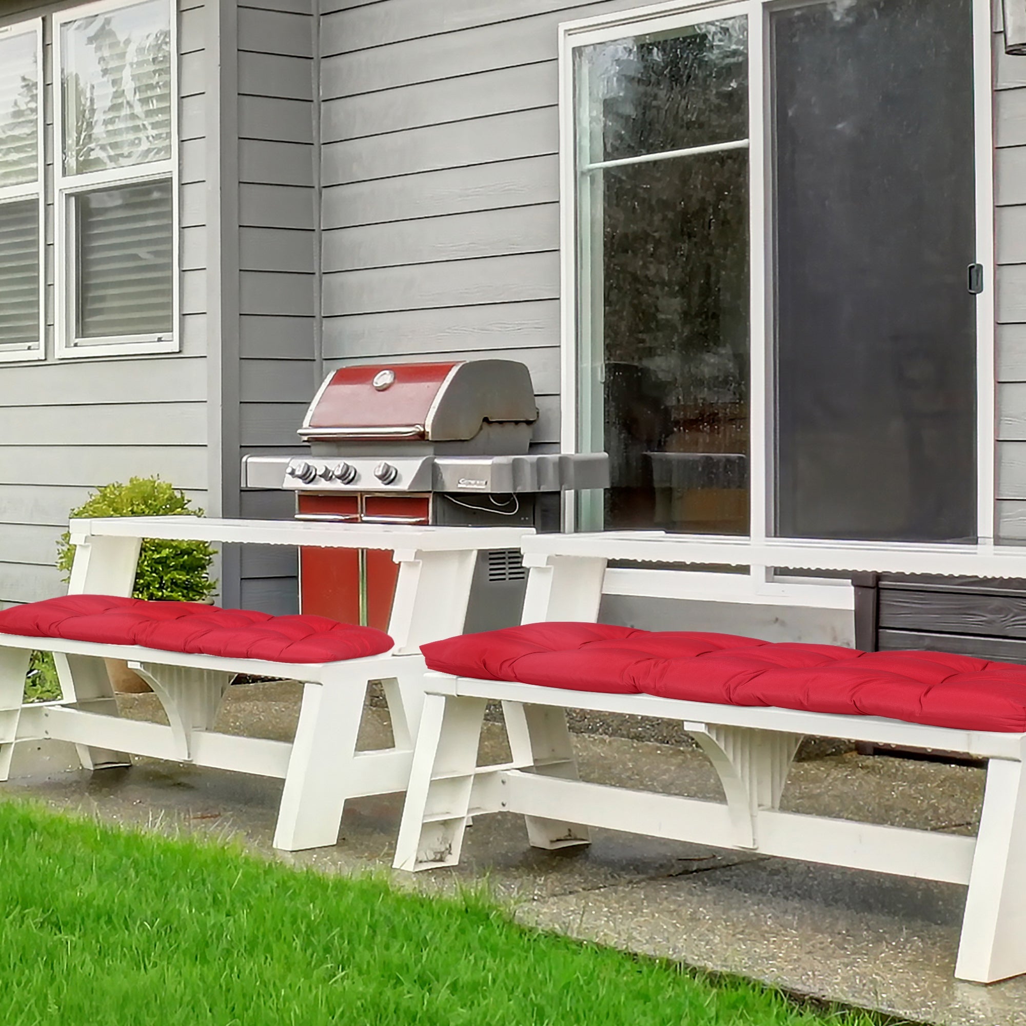 Outsunny 2-Piece Patio Bench Cushion Set Replacement Outdoor Loveseat Seat Pad Wine Red 43" x 19" x 3"