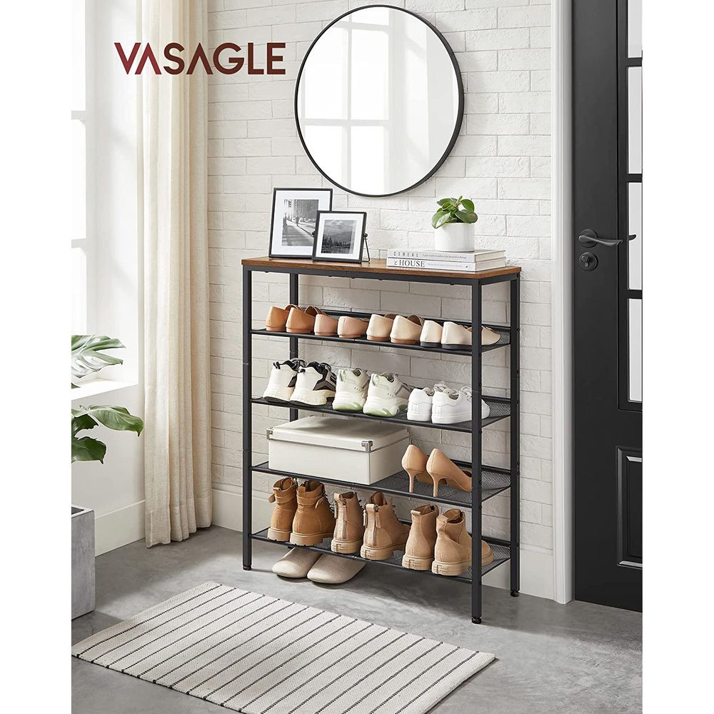 VASAGLE 5-Tier Shoe Rack with Storage Shelves and Spacious Top