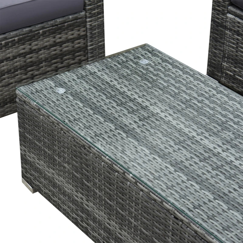 Outsunny 4 Pieces Patio Furniture Set, Rattan Wicker Sofa Deluxe Outdoor Coffee Sectional Set Garden Patio Furniture Sets with Cushions for Porch Garden Poolside Balcony, Grey