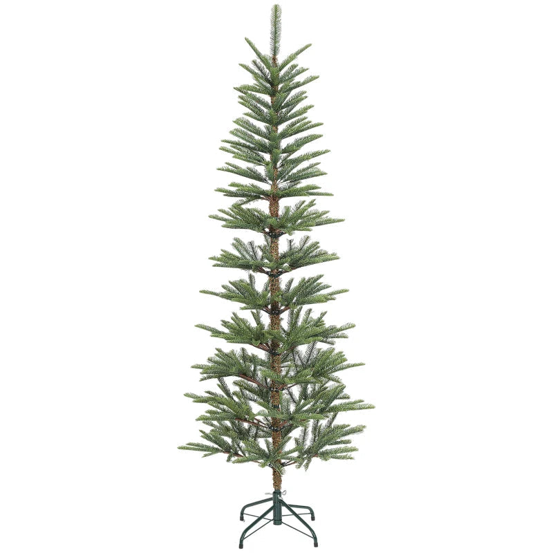 HOMCOM 7ft Artificial Fir Pencil Christmas Tree – Hinged Xmas Tree with 646 Branch Tips & Metal Stand, Easy Assembly, Green