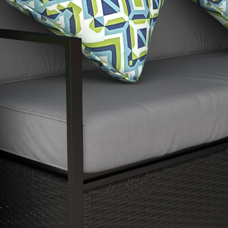 Outsunny Patio Furniture Set with Gazebo, Outdoor PE Rattan Wicker Conversation Sofa with Storage Corner Table, Cushion, for Backyard, Porch, Poolside, Balcony, Grey