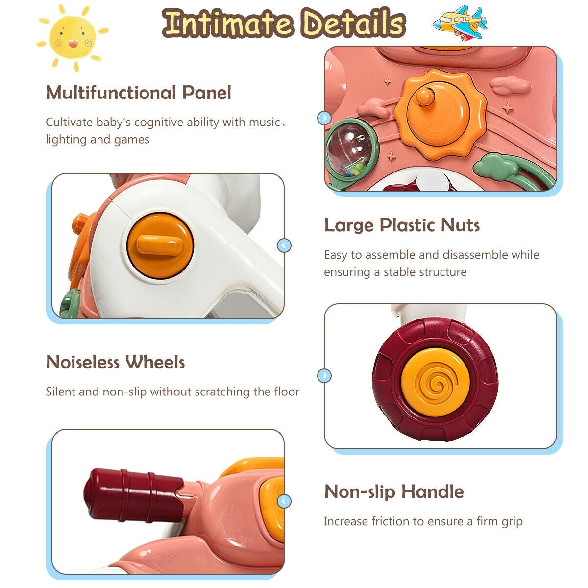 3-in-1 Baby Sit-to-Stand Walker with Music and Lights-PinkÂ