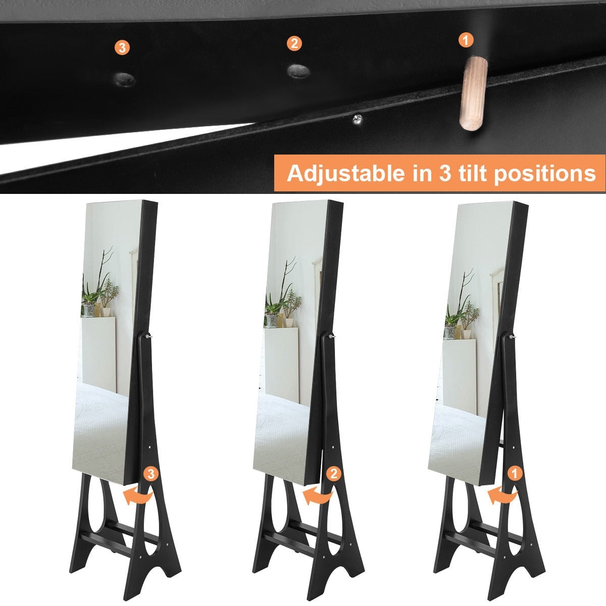 Standing Mirror Jewelry Cabinet-BlackÂ