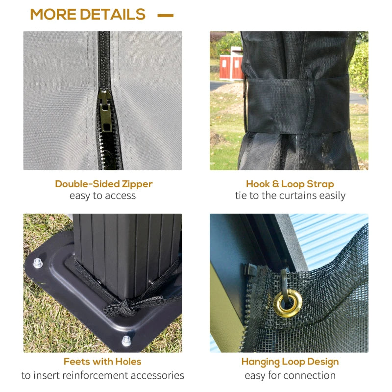 Outsunny 10'x10' Hardtop Patio Gazebo Aluminum Gazebo Deck Canopy with Double Tier Roof, Curtains, Netting Sidewalls, Black & Grey