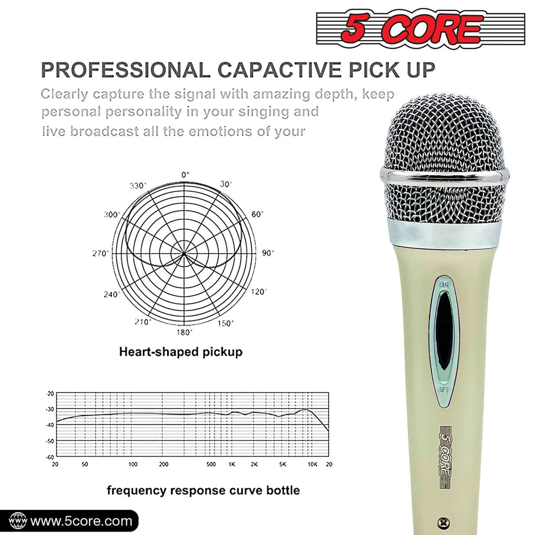 5Core Handheld XLR Dynamic Microphone – Professional Microphone for Karaoke, Singing, and Studio Use (Microfono)