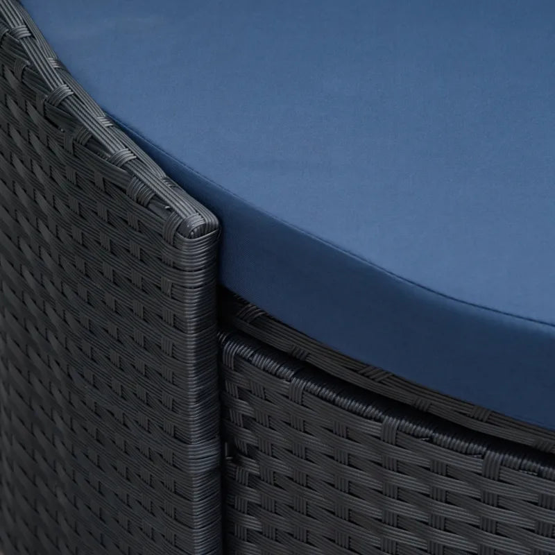 Outsunny 4 Pieces Patio PE Wicker Round Daybed, Outdoor Rattan Garden Lounge Furniture Sets, Dark Blue