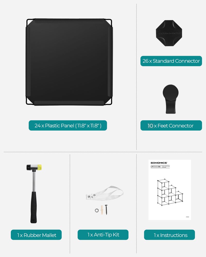 SONGMICS 6 Cube Storage Organizer with Feet and Rubber Mallet