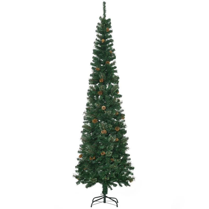 HOMCOM 6ft Prelit Pencil Artificial Christmas Tree – 395 Realistic Branches, 100 LED Lights, Foldable Metal Base, White