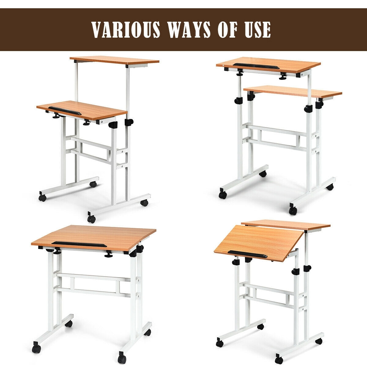 2 in 1 Height Adjustable Sit Standing Computer DeskÂ