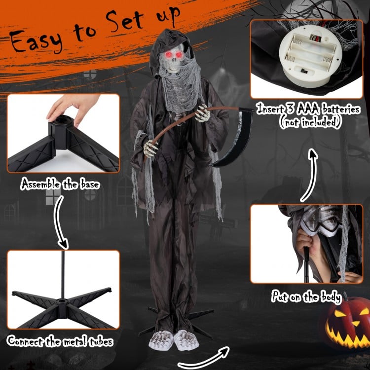 8.5 Feet Halloween Decoration Animated Standing Grim Reaper with Glowing Eyes