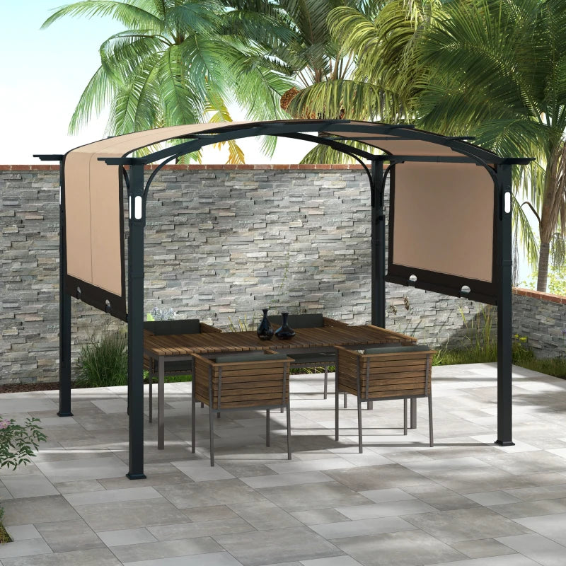 Outsunny 9.5' x 11' Outdoor Pergola Patio Gazebo with Retractable Canopy and LED Lights, for BBQ, Lawn, Backyard