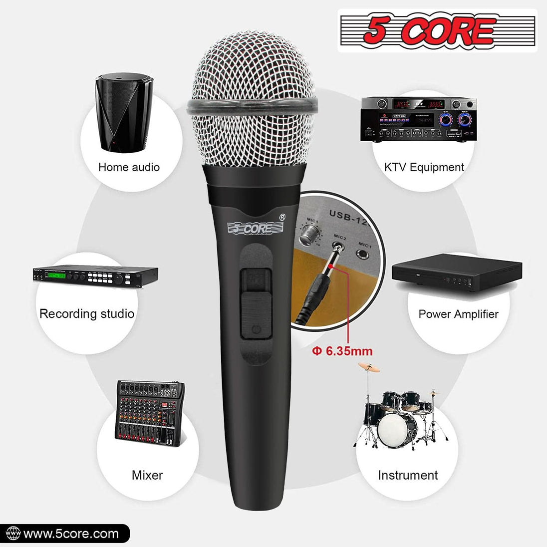 5Core XLR Dynamic Microphone – Handheld Mic for Karaoke, Singing, and Studio Use (Microfono)