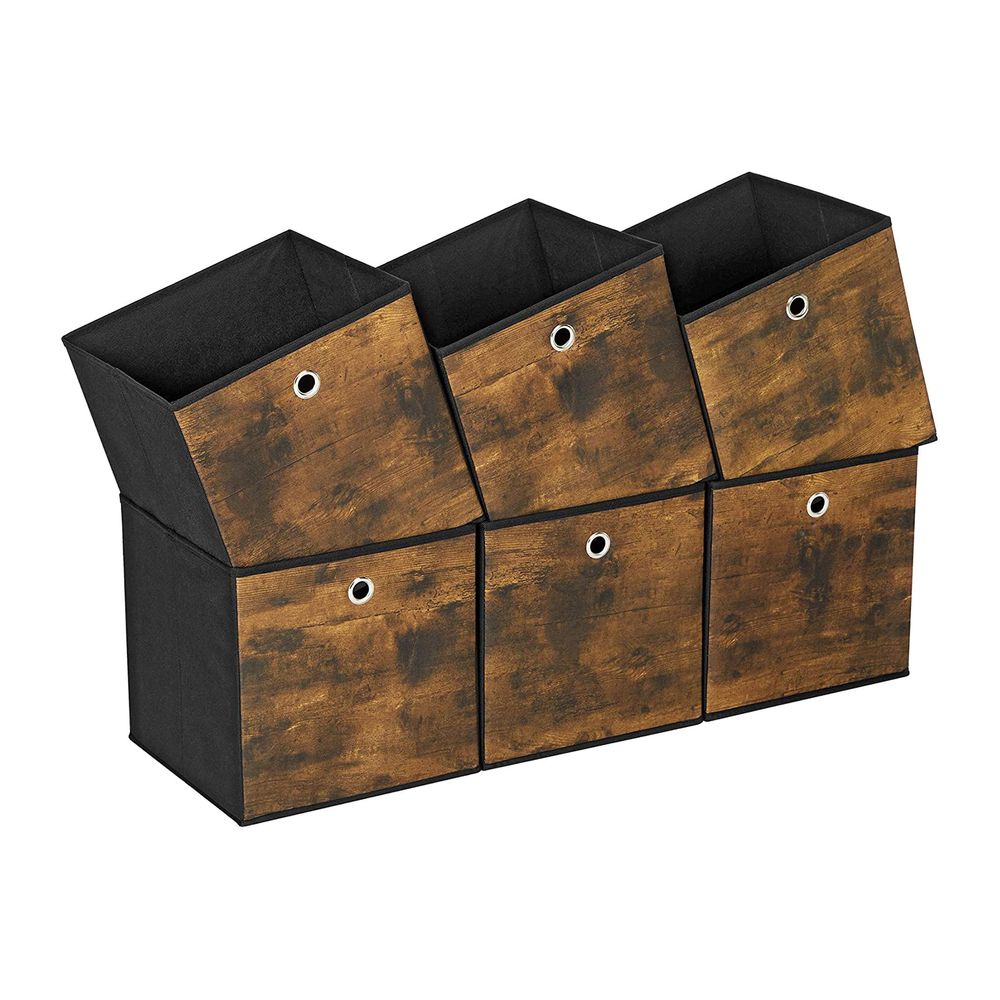 SONGMICS Set of 6 Storage Cubes 11.8 x 11.8 x 11.8 Inches Chestnut Brown